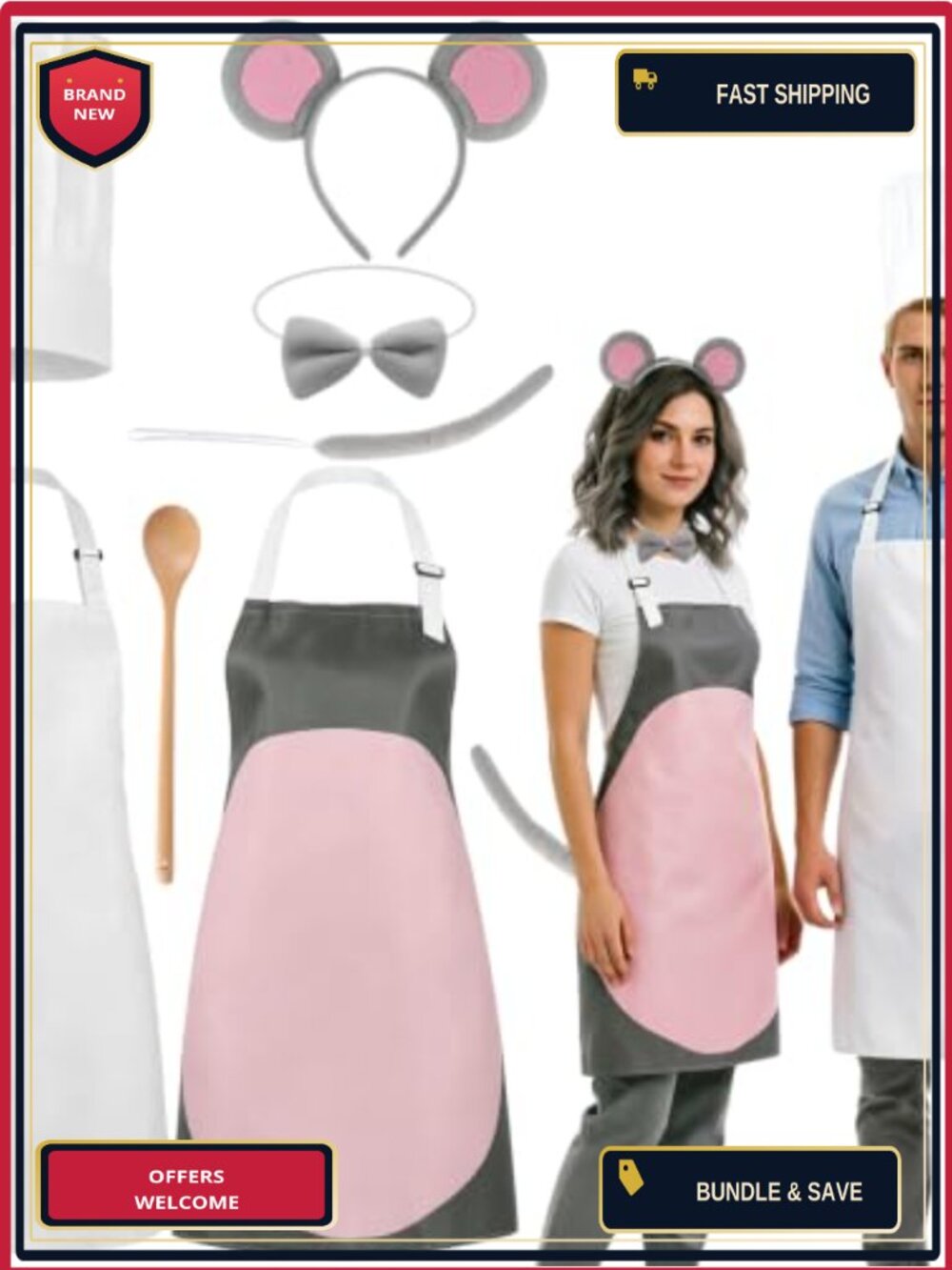 Adult Mouse Chef Costume Set 7 Piece Halloween Cosplay Accessory Kit